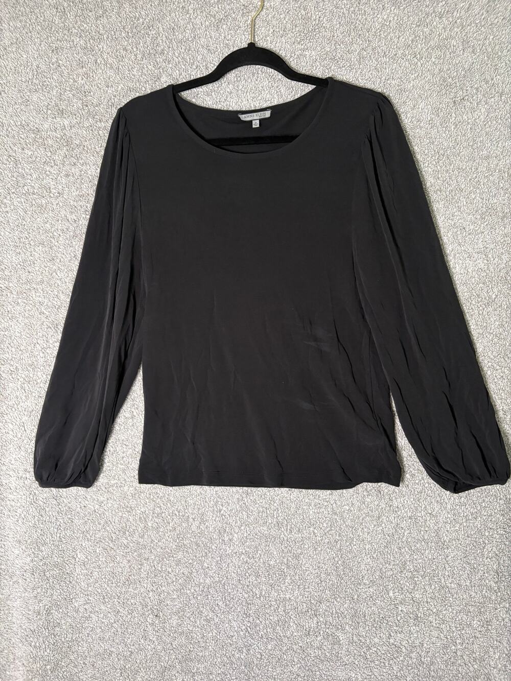 Anne Klein 100% Silk Black Blouse Whimsigoth Balloon Sleeve